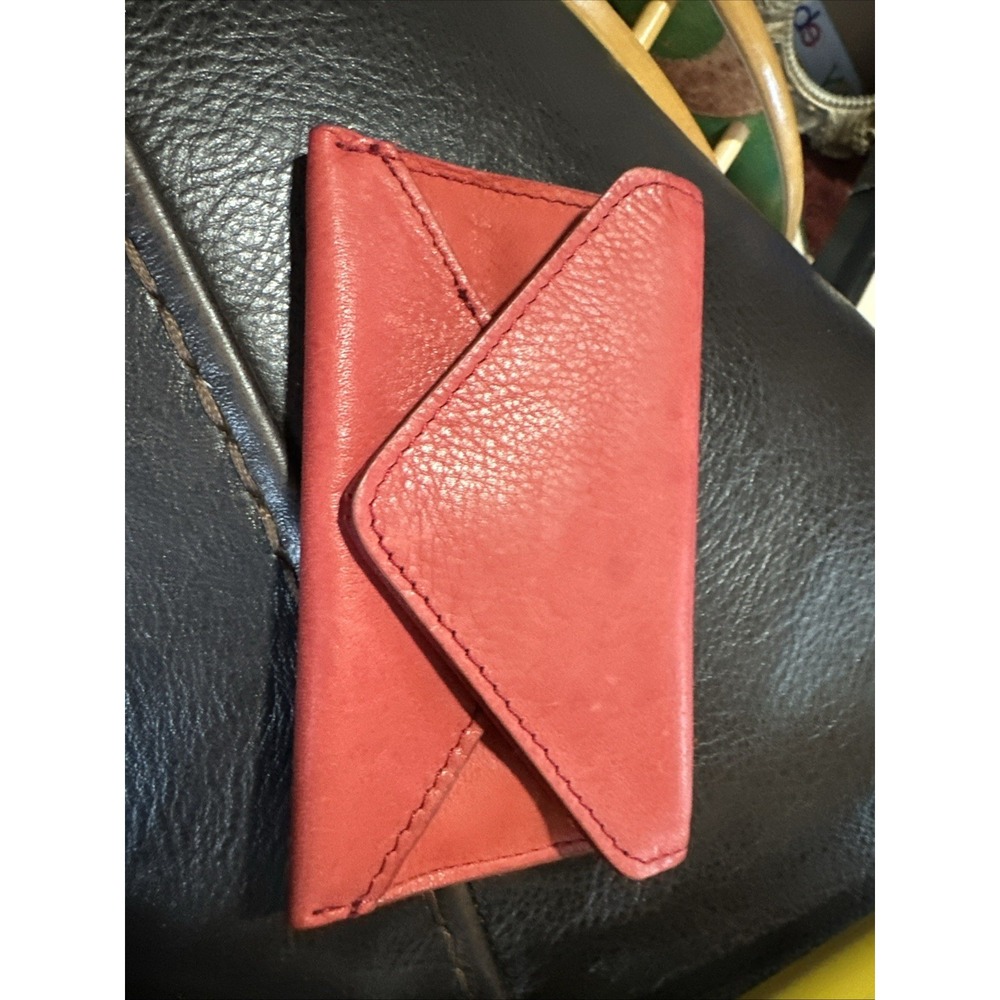 Pebbled Leather Wallet Card Holder Small Red Western Boho Luxe 4 3/4" x 3"